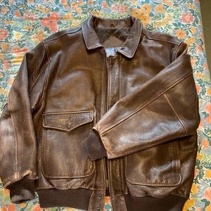 Mens retro leather bomber jacket